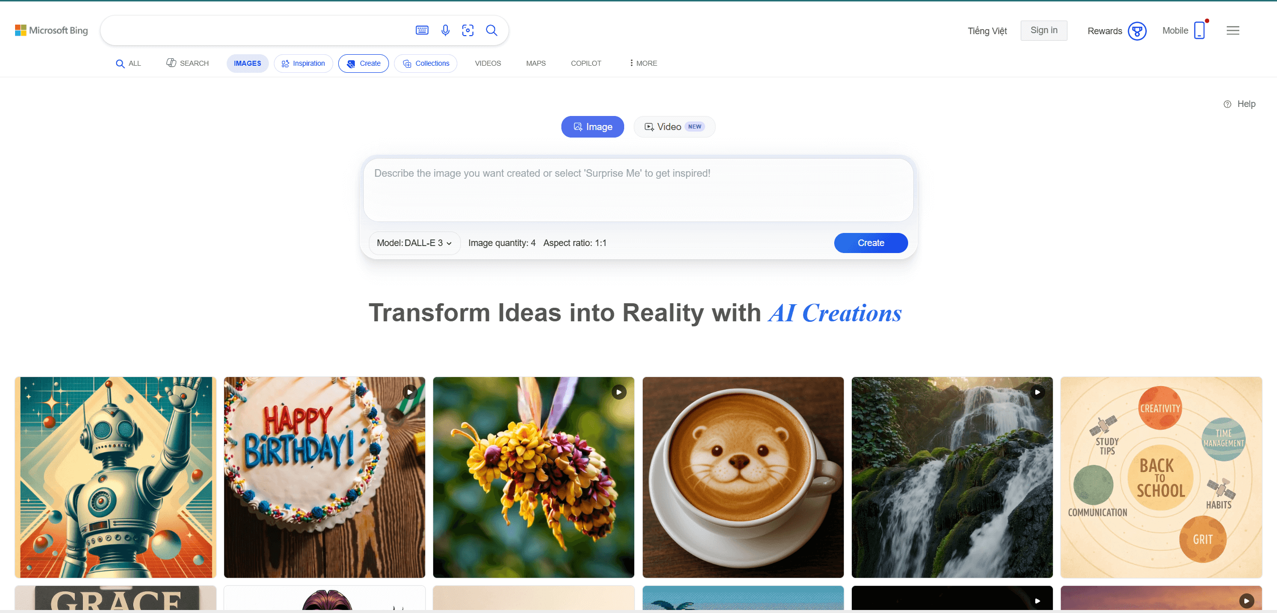 Bing Image Creator free text to image results